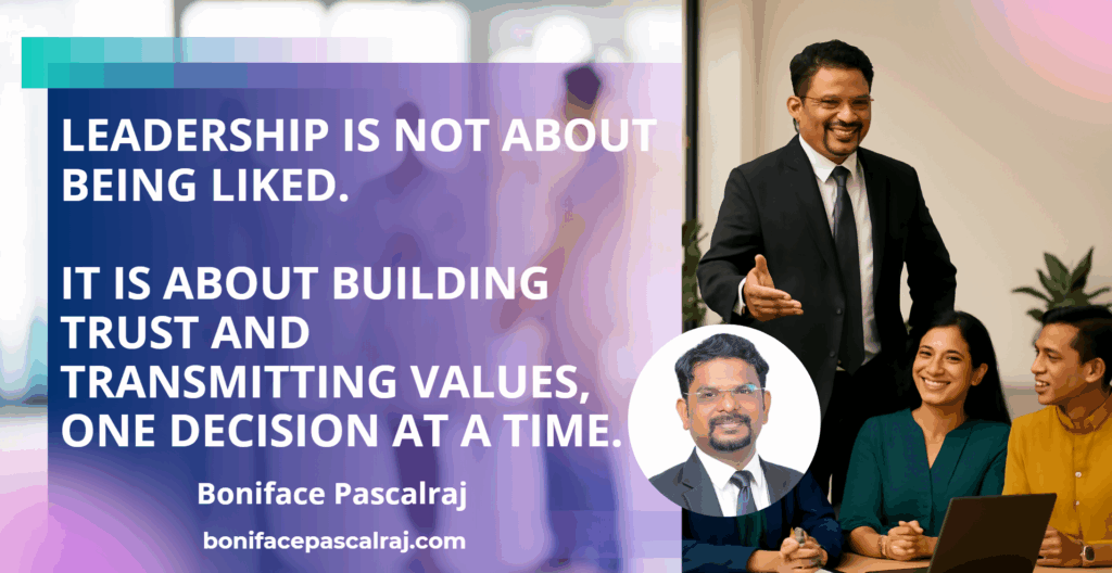 An Indian manager leading a diverse team, balancing between support and tough feedback, with symbolic tightrope in an office setting.